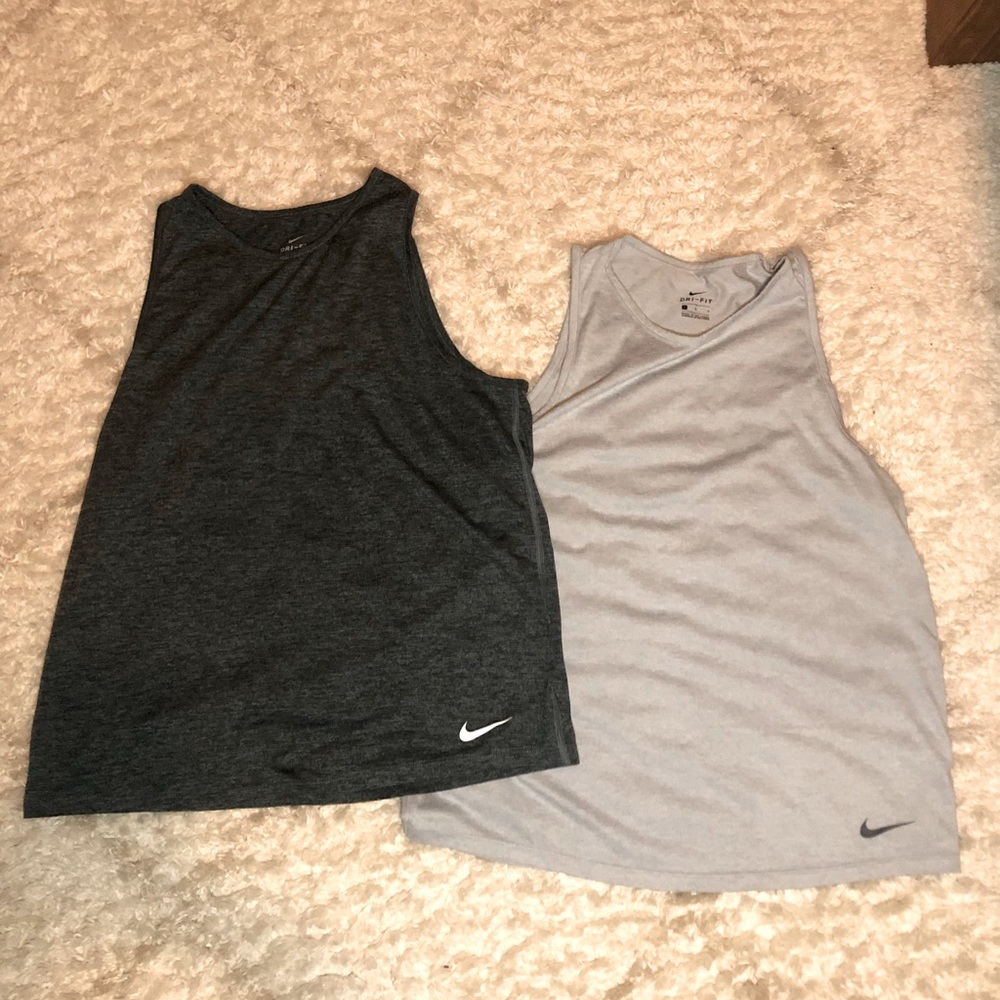 Set of 2 Dark & Light Grey Nike Dri Fit Workout Fitness Tank Tops Women’s Size L